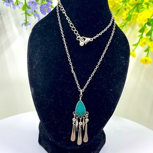 Sterling Silver Plated Bohemian Style Vintage Genuine Stone Pendant Necklace